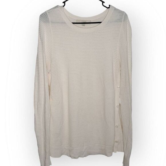 Ann Taylor LOFT Women's Cream Long Sleeve Sweater w/Side Buttons size Medium - Picture 1 of 7